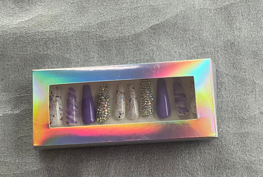 Custom Press on Nails Lavender and White (Long)